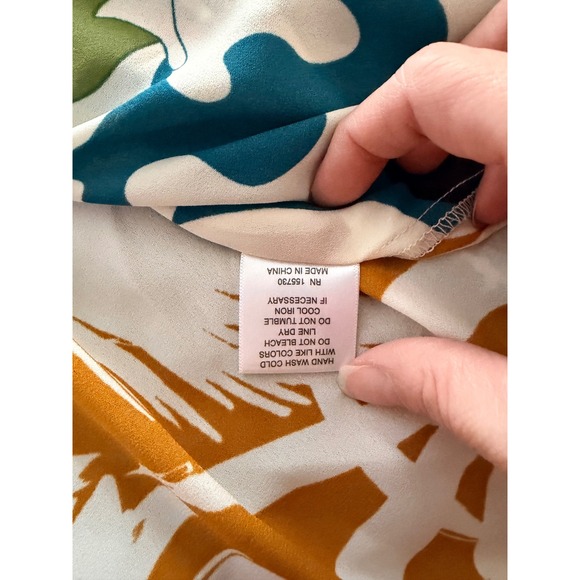 Rose and Olive Patchwork Floral Geometric Print Long Sleeve Button Up Shirt L - Picture 7 of 8